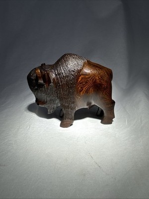 Vintage Hand Carved Ironwood Bison/Buffalo Wooden Statue Figure 4 L X 3.5 H
