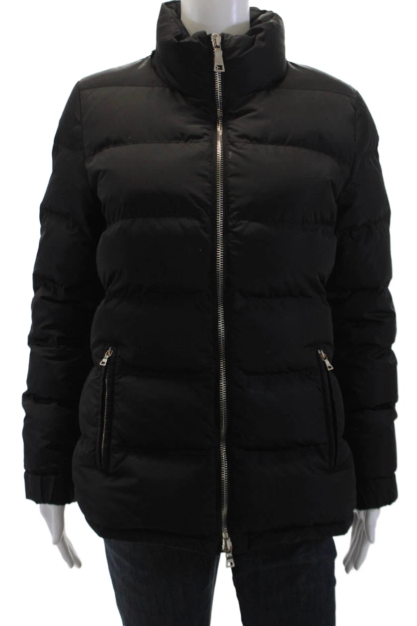 Cappotto donna Prada due tasche collo alto manica lunga zip puffer nero taglia S