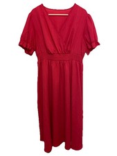 SHEIN Curve Size 2XL High Elastic Waist V Neck Short Sleeve Red Maxi Dress