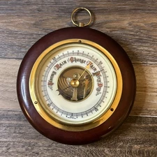 Vintage Western German Made Wood And Brass Barometer