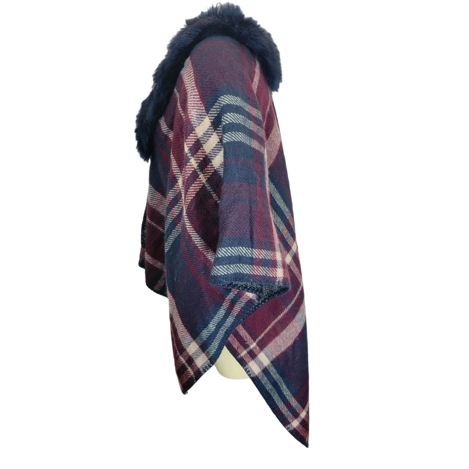 Poncho suéter envolvente manta cuello imitación piel a cuadros Marcus Adler talla única Foto 2 de 4