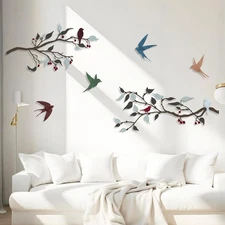 4PCS Metal Birds Wall Decor, Birds on the Branch Silhouette Art, Metal Leaves...