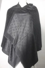 Authentic Louis Vuitton  Wrap Stole Shawl 60% Wool 40% Acrylic Black Used