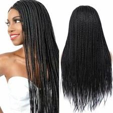 Box Braided Wigs for Black Women 24" Long Micro Braids Wig Synthetic Heat Safe