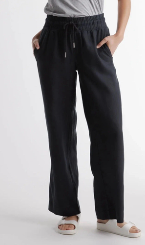 Quince Women's 100% European Linen Wide Leg Pants Minimalist Black Size Medium