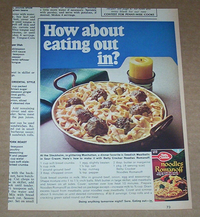 1967 print ad Betty Crocker noodles Romanoff Stockholm Swedish