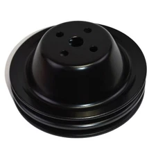 Black Small Block Chevy SBC Short Water Pump Pulley Double 2 Groove SWP 283-350