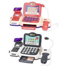 Pretend Play Calculator Cash Register Toy with Scanner Microphone Credit Card
