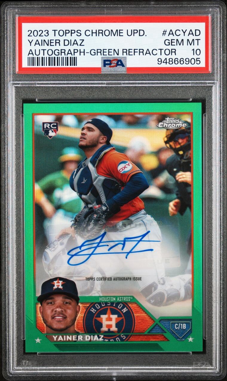 2023 Topps Chrome Yainer Diaz Green Refractor Auto /99 Psa 10💎 Houston Astros