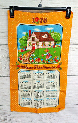 Vintage 1978 Bless This House Linen Fabric Wall Hanging Cloth Calendar