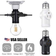 2Pcs E26/E27 Light Socket to Plug Adapter 2/3 Prong Light Bulb Outlet Adapter US