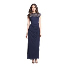 NWT Alex Evenings Lace Ruffle Column Gown in Navy Size 6
