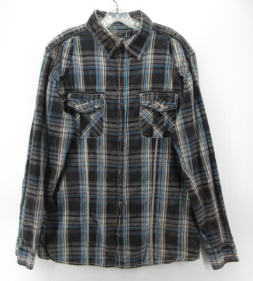 BKE Buckle Shirt Men Large Black Western Pearl Snap Athletic Fit Flap Pockets