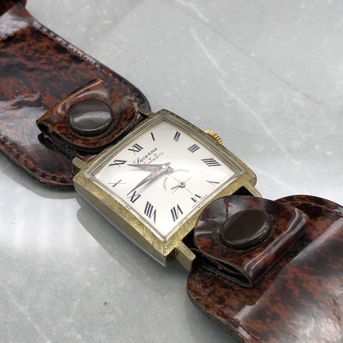 Vintage Lucerne Square Watch, Small Second Hand, Gold Tone, Wide Strap - Picture 2 of 11