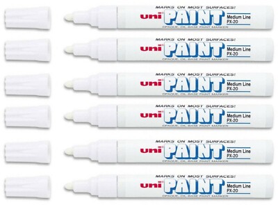 Uni-Paint 63613 PX-20 Oil-Based Permanent Marker, Medium Line, White, 6-Pack