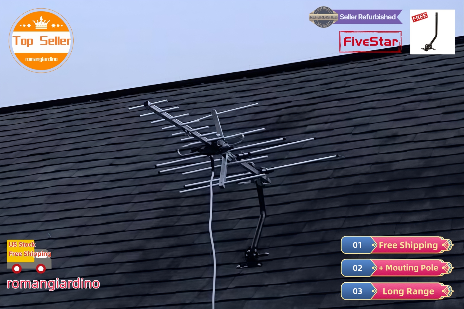 Ultra HD Yagi HDTV Antenna 250 Mile Outdoor Free 4K OTA Reception UNH VHF Pole