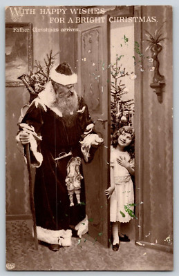 Vintage Postcard - Christmas RPPC - Father Christmas at the Door - EAS Germany