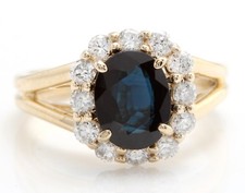 3.00 Carat Natural Sapphire and Diamonds in 14K Solid Yellow Gold Women  s Ring