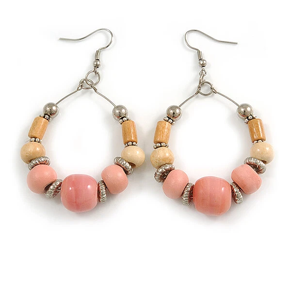 Wood bead shop hoop earrings