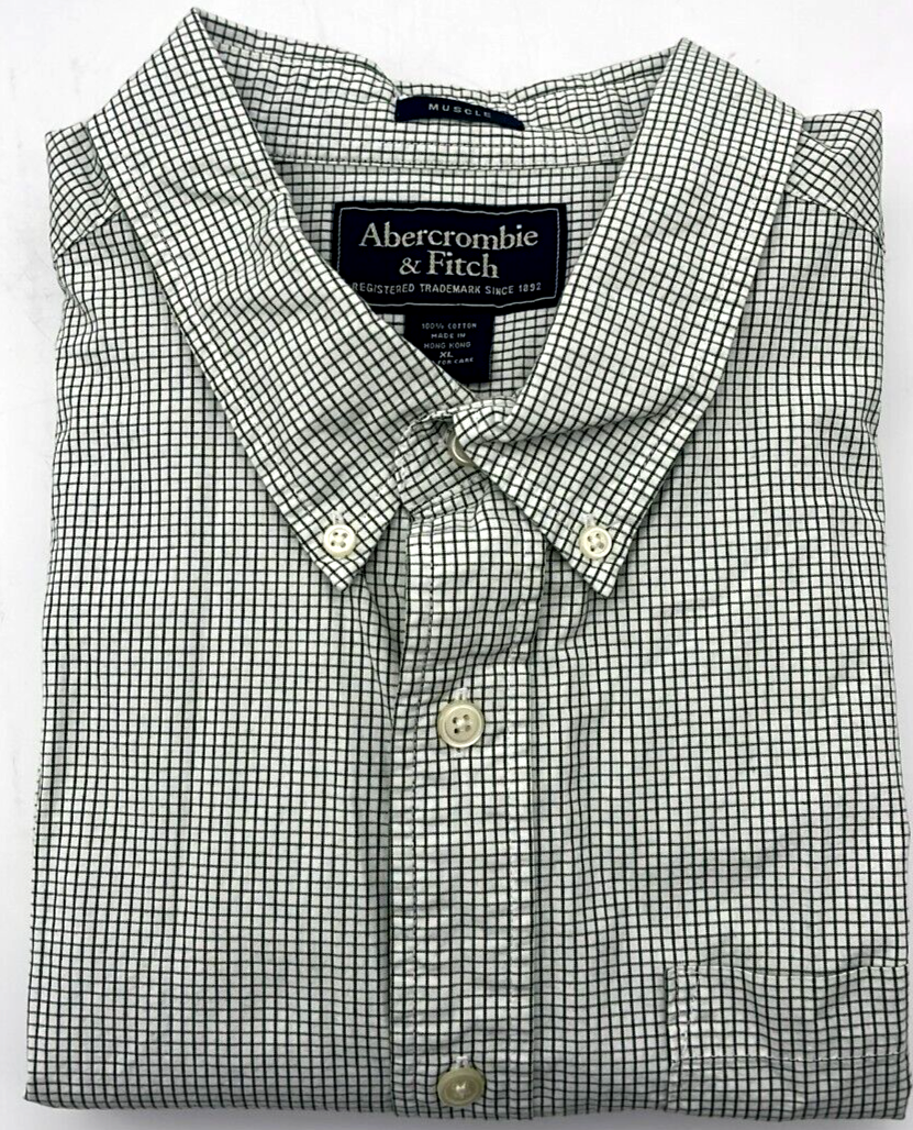 Abercrombie & Fitch Dress Shirt Mens XL White/Black Check Button Down L/S