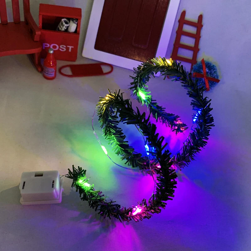 2PC Dollhouse Miniature 1:12 LED String Light Garden Christmas Decor Accessories - Image 2 of 4