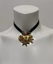 Vtg Christian Lacroix Gold Heart Pendant Brooch