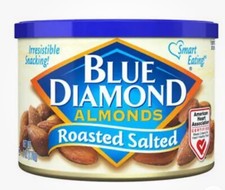 Roasted Salted Almonds lot of 6 Cans Blue Diamond each can 6 oz.  Exp 2026