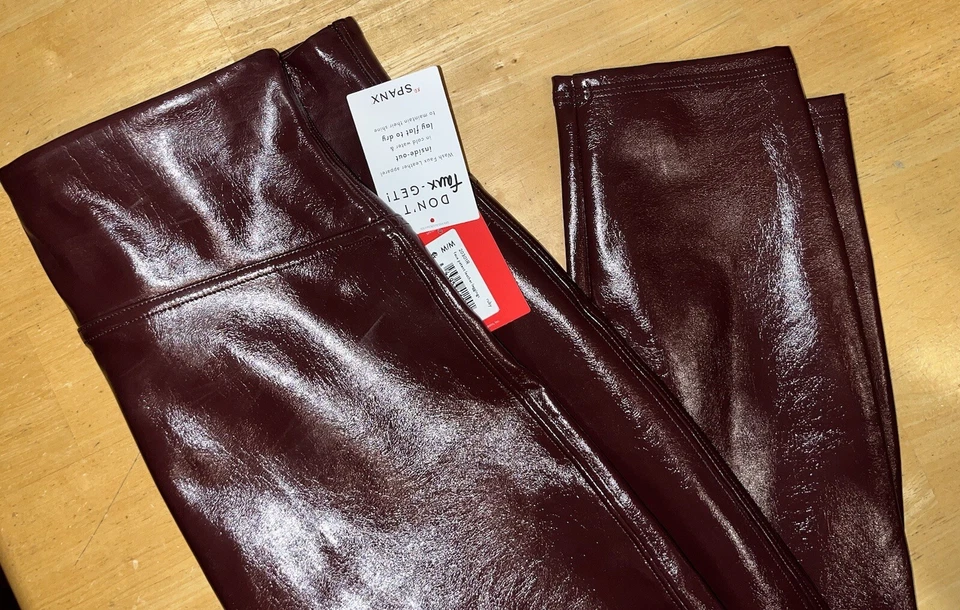 NWT New SPANX Faux Patent Leather Liquid Gloss LEGGINGS-20301R-Ruby-Medium Reg - Image 4 of 4
