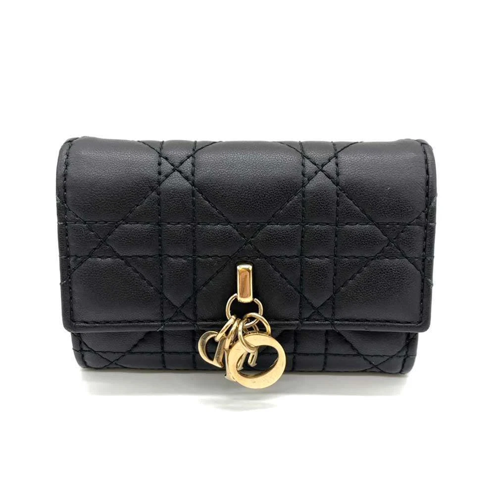 Portefeuille Christian Dior Miss Dior glycine noir mini portefeuille rang AB cuir occasion