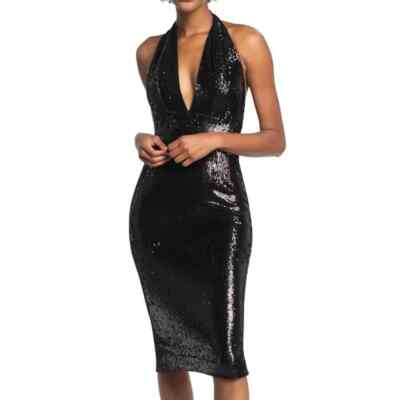 Dress the Population Vanessa Sequin Halter Plunge Neck Midi Dress Sz XXS  *1150 | eBay