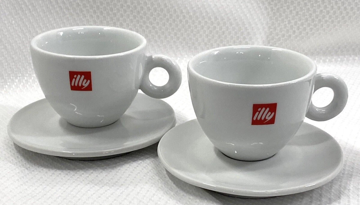 Set 2 illy Logo Espresso Cappuccino Coffee Tea Cup Saucer 6 oz