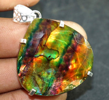 GIE Certified 81.05 Ct Natural Pear Ammolite 925 Silver Pendant Loose Gemstone