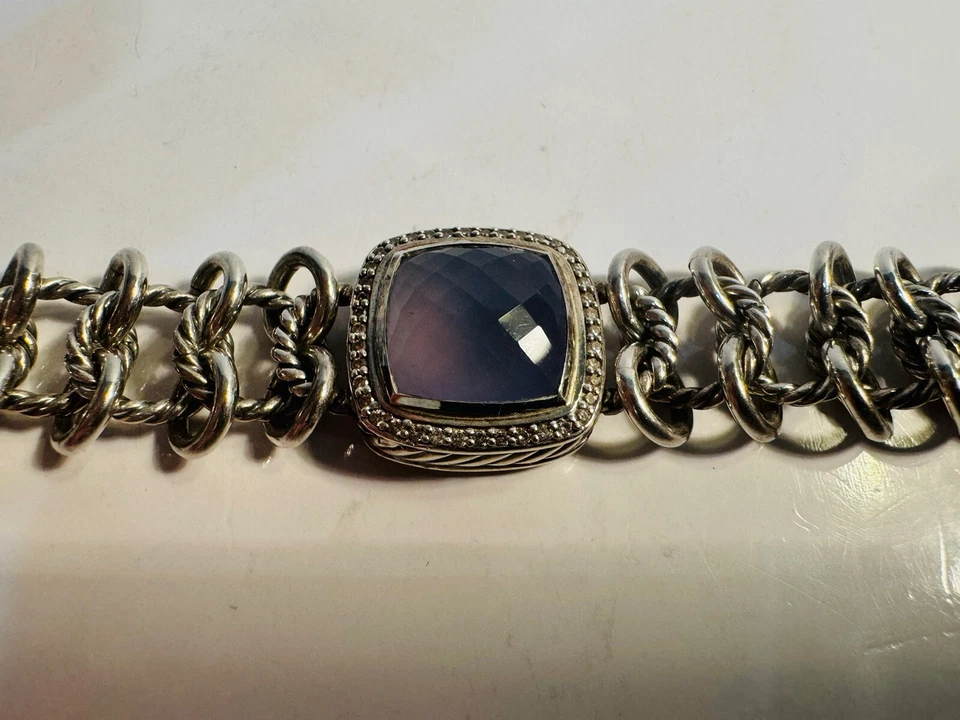 David Yurman Chainmail 手镯 14 毫米 Albion Chalcedony 钻石中心 6.75 英寸 — 第 3/4 张图片