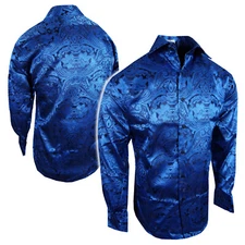 Dress Shirt Cool Blue Floral Pattern Mens Event Sheen French Cuff by Leonardi