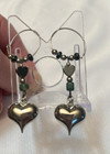 Silvertone Dangle Heart Earrings Marcasite Green Black Silver Bead  — photo 2