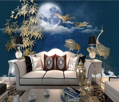 3D Golden Crane 3386 Wallpaper Mural Paper Wall Print Indoor Murals CA Coco