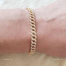 14K Solid Gold 1.50CT Round Cut Natural Diamond Cuban Easter Gift Prong Bracelet