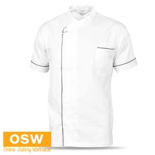 Unisex White Modern Press Stud Closure Short Sleeve Breathable Chef Jacket 1123