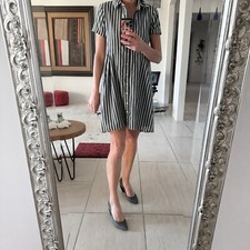 Hayes Shirt Dress Button Down Striped Bow Front Dress Size S