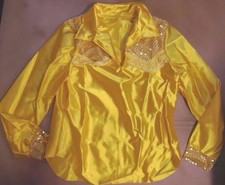 NWT Country Western Dance Costume Fringed Shirt Gold Extra Large ch Sequin yoke