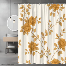 Vintage Floral Shower Curtain with Yellow Roses and Leaves