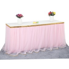 Pink Table Skirt Tulle Tutu Table Skirt for Rectangle Tables 6ft Girl Birthda...