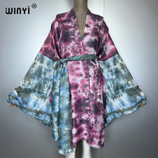 Tie-Dye Kimono Boho Cardigan Beachwear Evening Dress Abaya Dubai Beach Cover-Up
