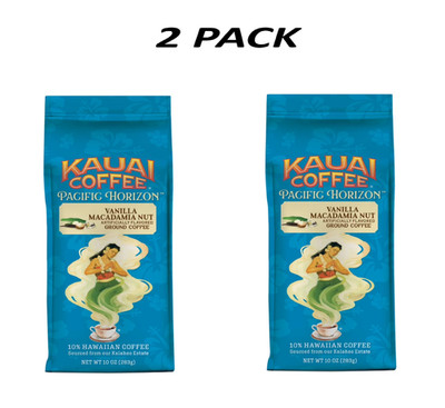 (2 Pack) Kauai Coffee Vanilla Macadamia Nut Medium Roast 10 oz Ground.