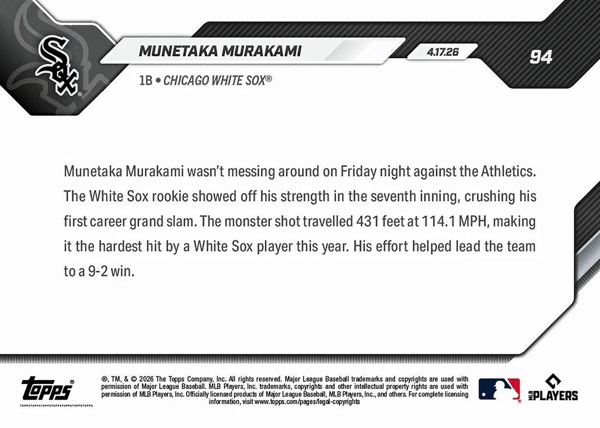 Munetaka Murakami RC 1st Grand Slam - 2026 MLB Topps NOW - Card 94