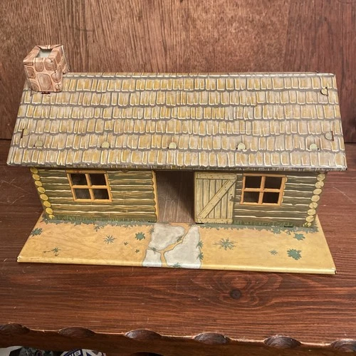 Vintage MARX Tin Litho Log Cabin Lodge 1950s  Toy