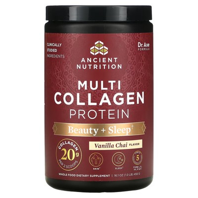 2 X Dr. Axe / Ancient Nutrition, Multi Collagen Protein, Beauty + slepe, Vanilla