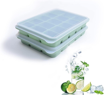 Ice Cube Trays Set of 2, Easy Release 15 Flexible Silicone Ice Cube Molds wit...