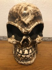 hand carved wooden skull 7 1/2 Inch High 5 Inch Width hand painted scary