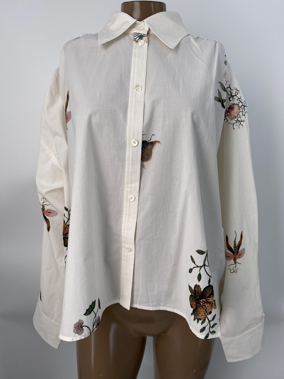 Rodebjer Womens Shirt Top Cream White/Multi Size M Taylor Long Sleeve Button Up